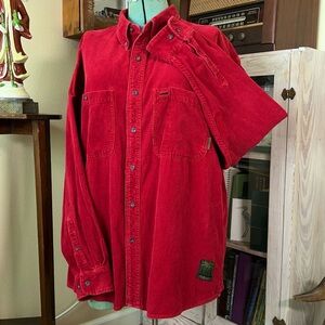 Vintage 90s Timberland Corduroy Oversized Button up Red Cotton Long Sleeve Shirt